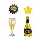Kit De Balões De Ano Novo 6 Peças Estrelas Douradas Folhas Formas De Garrafa De Vinho Decorações