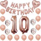 Kit de balões de feliz aniversário, 33 unidades de mylar e látex, ouro rosa