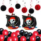 Kit de balões de Halloween vermelho látex preto 36 unidades com pompons
