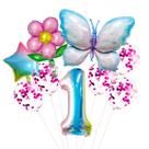 Kit de balões, papel alumínio para borboletas e flores, 9 unidades+1º aniversário