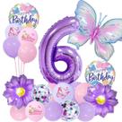 Kit de balões para 6º aniversário: borboleta e flor roxa, x20
