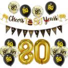 Kit de balões para 80º aniversário, dourado e preto, número 12 unidades Kit de balões para 80º aniversário, dourado e preto, número 12 unidades
