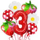 Kit de balões para festa de terceiro aniversário com tema de morango e margarida x7 Kit de balões para festa de terceiro aniversário com tema de morango e margarida x7