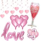 Kit de balões Pink Love, 19 peças de confete de látex Heart Foil