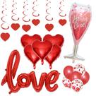 Kit de balões Red Love, 19 peças de confete de látex Heart Foil
