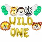 Kit de balões Wild One 25 unidades Mylar Monkey Tiger Deer Zebra Lion