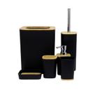 Kit De Banheiro 6 Peças Design Moderno Plástico C/ Bambu Lixeira Saboneteira Suporte Escova de Dentes