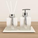 Kit De Banheiro Lavabo Luxo Cubo De Vidro Difusor + Sabonete + Bandeja