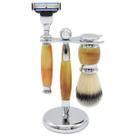 Kit de Barbear Union Razors SS1 com Navalha, Pincel e Suporte Olho de Tigre