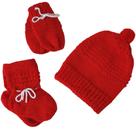 Kit de bebê recém nascido de lã 3 peças gorro, luva, meia cordão