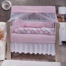 Kit de Berço Americano Nuvem Rosa Enxoval Completo 09 Peças Anti Alérgico Sono Tranquilo