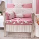 Kit De Berço Floral Rosê Completo 09 Peças Com Trança e Laços Enxoval Bebê Feminino