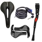 Kit de Bike 4 itens Cadeado + Pezinho Descanso Lateral + Par de Manoplas + Selim Banco Vazado em Gel