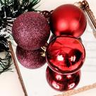 Kit De Bolinhas De Natal Vermelha 8CM - Bolas Mistas Fosca Lisa Glitter Enfeites Rio Master