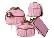Kit de Bolsa de Bebê para Saída de Maternidade Luxo Tema Safári Rosa Menina