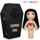 Kit de bonecas Voodoo VercanMonth com 12 bonecos, alfinetes de caveira e caixa de caixão