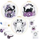 Kit de bordado Crafmanoe Halloween Skull Cat Cross Stitch Set