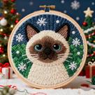 Kit de Bordado Punch Needle DIY 20x20 cm Gato de Natal
