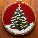 Kit de Bordado Punch Needle DIY Árvore de Natal 20x20 cm com Bastidor