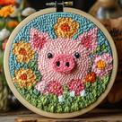 Kit de Bordado Punch Needle DIY com Porquinho Fofo para Iniciantes