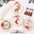 Kit de bordado REEWISLY Christmas 4 Set com anéis e fios