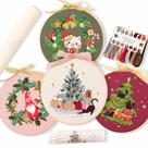 Kit de bordado REEWISLY Christmas DIY 30 cm Tecido Anéis de 20 cm