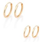 Kit de Brincos Argola Rommanel Banhado a Ouro 18K Redondas Lisas e Sofisticadas 527165
