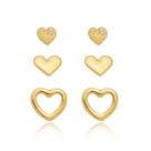 Kit de Brincos Coração folheado ouro 18 k