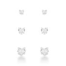 Kit De Brincos Coração Prata Diamante Pedra de Zircônia