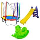 Kit de Brinquedos Cama Elástica Pula Pula Trampolim Premium 1,40 Escorregador Médio 3 Degraus Gangorra 1 Lugar