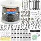 Kit de cabos de aço Shineyoo 1/8, cabo de aço de 200 pés com esticadores Kit de cabos de aço Shineyoo 1/8, cabo de aço de 200 pés com esticadores