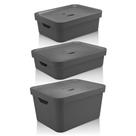 Kit De Caixa Organizadora Cube Com Tampa Chumbo 03 Peças Kit De Caixa Organizadora Cube Com Tampa Chumbo 03 Peças