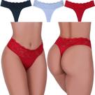 Kit de Calcinha Perla fio dental de Microfibra e Renda 3 peç