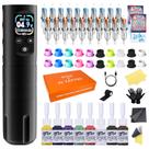 Kit de caneta de tatuagem OLED sem fio KVM Kit de pistola de tatuagem Cartuchos O kit de pistola de tatuagem rotativa sem fio inclui 57 acessórios de tatuagem adequados para tatuadoresA tinta de tatuagem é apenas para uso na prática de tatuagem