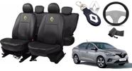 Kit de Capas de Couro Impermeável Renault Logan 2018 a 2019 + Capa de Volante com Agulha + Chaveiro