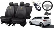 Kit de Capas de Couro para Renault Clio + Chaveiro com Logo + Capa de Volante 2022