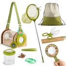 Kit de Captura de Insetos de Madeira para Crianças - Kit de 11 Peças para Exploração ao Ar Livre com Bolsa, Rede para Borboletas e Outros Itens de Aventura para Jardim, Quintal e Acampamento, Presente para Meninos e Meninas de 3 a 12 Anos