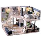 Kit de casa de bonecas de madeira em miniatura com móveis