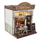 Kit de casa de bonecas DIY Mini Coffee Shop, modelo de quebra-cabeça de madeira