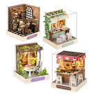 Kit de casa de bonecas em miniatura DIY Casa de bonecas de madeira com LED, 4 unidades