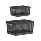 Kit de Cesto Organizador Grid Preto com Tampa 02 Peças Ou