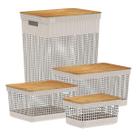 Kit de Cestos Tampa Bambu 4 Tamanhos Bege - Ou Kit de Cestos Tampa Bambu 4 Tamanhos Bege - Ou
