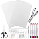 Kit de chaveiros shynek Shrinky Plastic Sheets, kit de arte retrátil de 125 unidades, incluindo 20 peças de folhas de papel retráteis, furador, lápis, chaveiros, pinças, tesouras para artesanato e chaveiros