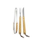 Kit de Churrasco 3 Pçs Utensílio Churrasqueiro Garfo Faca e Madeira em Aço Inox e Madeira