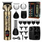 Kit de corte de cabelo dourado com display digital, 9 pentes