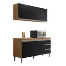 Kit de Cozinha Andréia Balcão 150cm com Tampo e Aéreo 150cm Amêndoa/Preto - Ajl Móveis