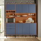 Kit de Cozinha Armário Compacta Viena 8 Portas e 2 Gavetas Lukaliam Móveis Jequitiba com Azul Lord