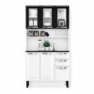 Kit de Cozinha Compacta Branco e Preto em Aço 6 Portas 3 Vidros 2 Gavetas Pratika