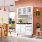Kit de Cozinha Compacta Branco em Aço 6 Portas 3 Vidros 2 Gavetas Pratika