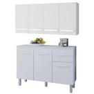 Kit de Cozinha Vitoriana 7 Portas 1 Gaveta Madeira 120CM Branco com Balcão para Ambiente Organizado